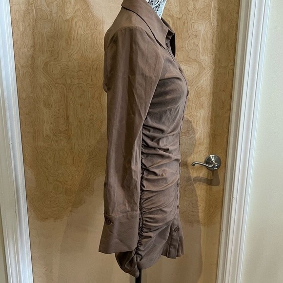 Zara Brown Long Sleeve Button Down Collared Mini Shirt Dress - Size M - Picture 5 of 6